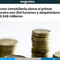 El sector inmobiliario cierra el primer semestre con 254 fusiones y adquisiciones por 5.348 millones